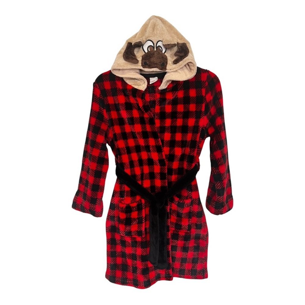 Cat &‎ Jack | Red Black Deer Hoodie Long Sleeve Belt Bathrobe 8/10